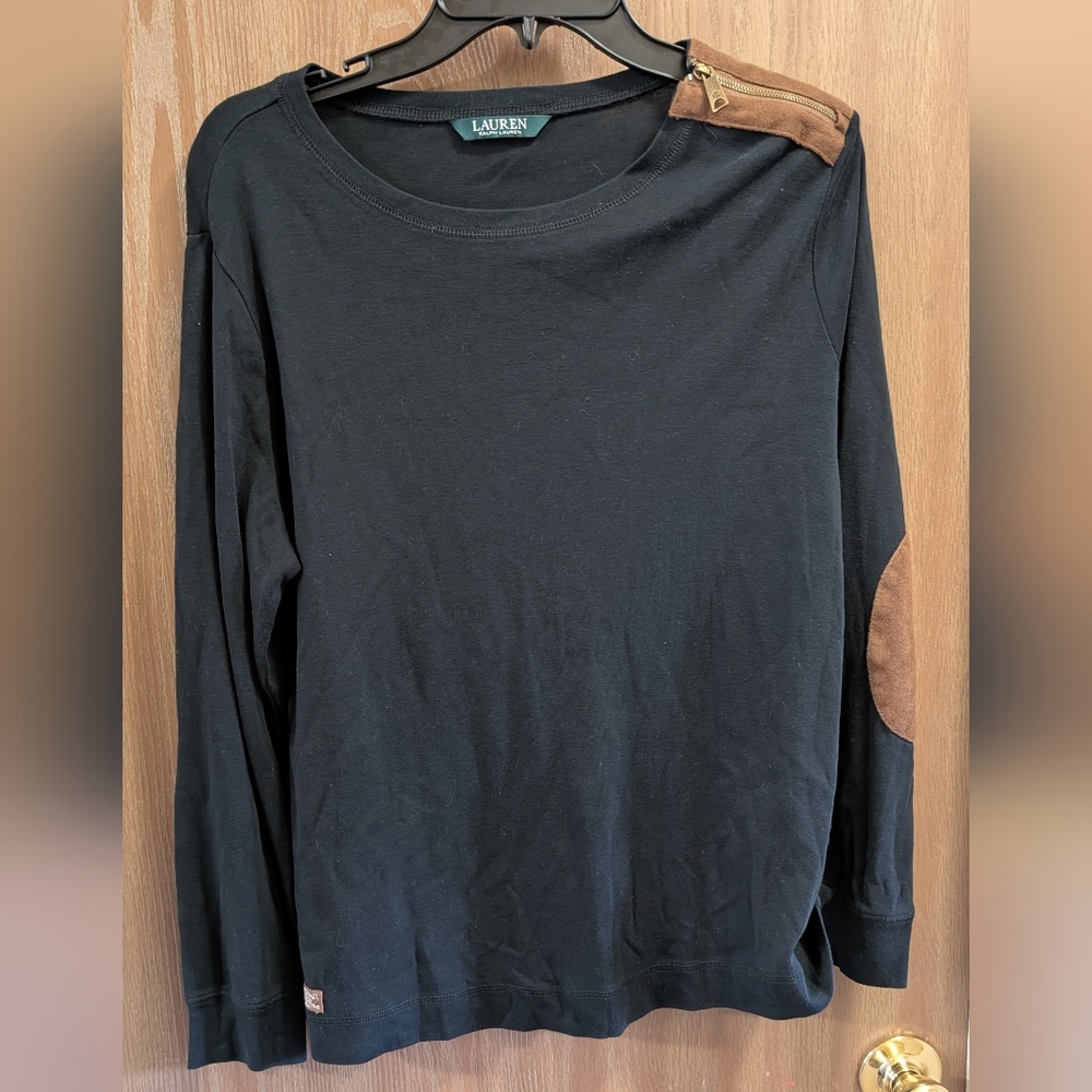 Lauren Ralph Lauren Black Crew Neck Sweater with Tan Accents
